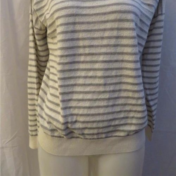 THEORY WHITE,GRAY STRIPED TERRY TEXTURED SWEATERM - Picture 2 of 4
